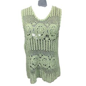 Womens Crochet Tank Top Green Sleeveless Boho Festival Y2K Size Medium